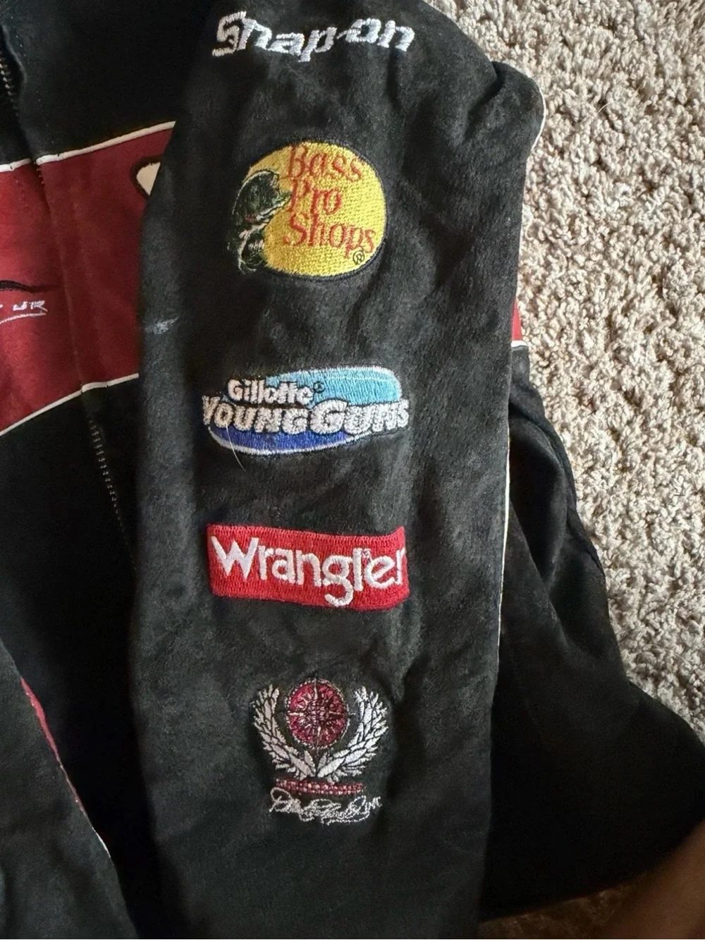 Wrangler Black and Red Kids Racing Jean Jacket with Patch Accents